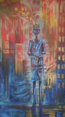 Going Out - African Mixed Medium on Canvas Painting For Sale