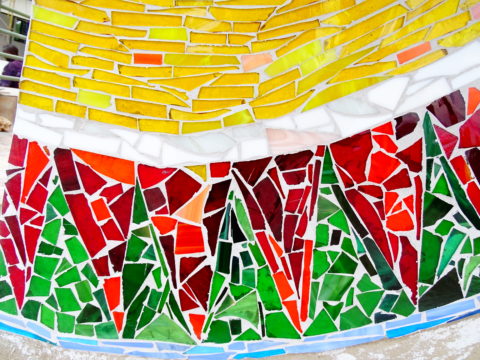 Glass mosaic, detail Mosaic: Stained glass Style: Abstract Theme: River, water flow african mosaic art by Kenyan artist