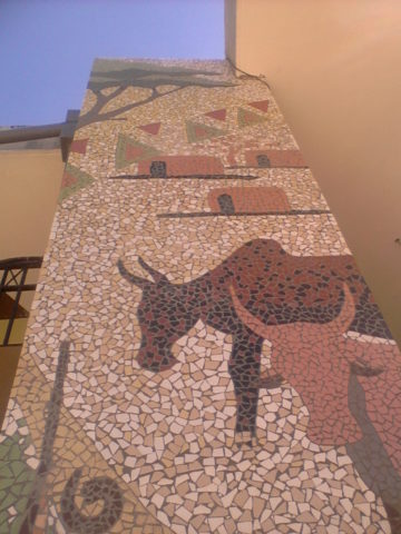 Maasai court Mosaic: Ceramic tiles Style: Stylised Theme: Culture african mosaic art by Kenyan artist